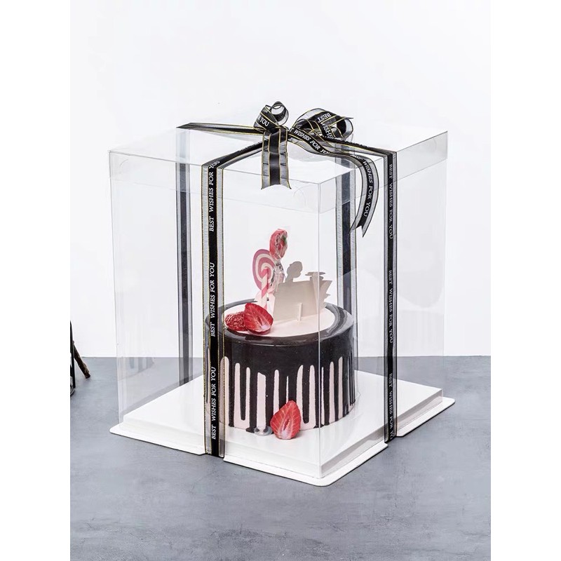 Set 10 hộp mica trong size 26,28,30 và 32(cao 18cm và 25cm) đế trắng đựng bánh gato, bánh kem, đựng quà.