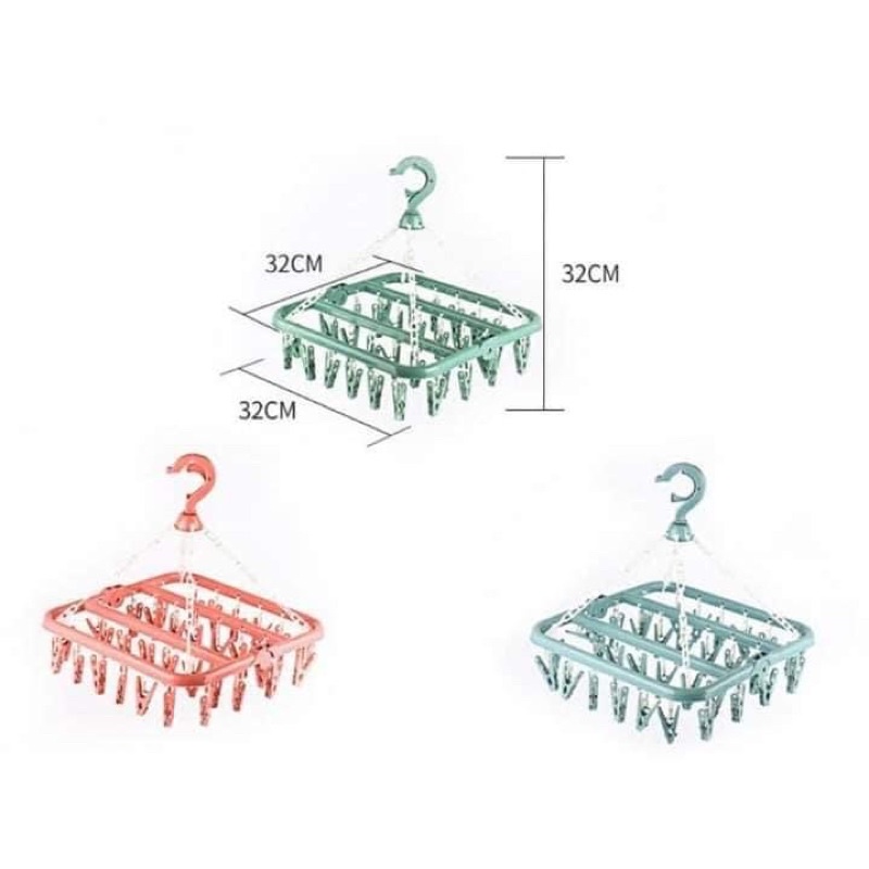 Móc chùm nhựa vuông 32 kẹp phơi tất,đồ lót gấp gọn đa năng