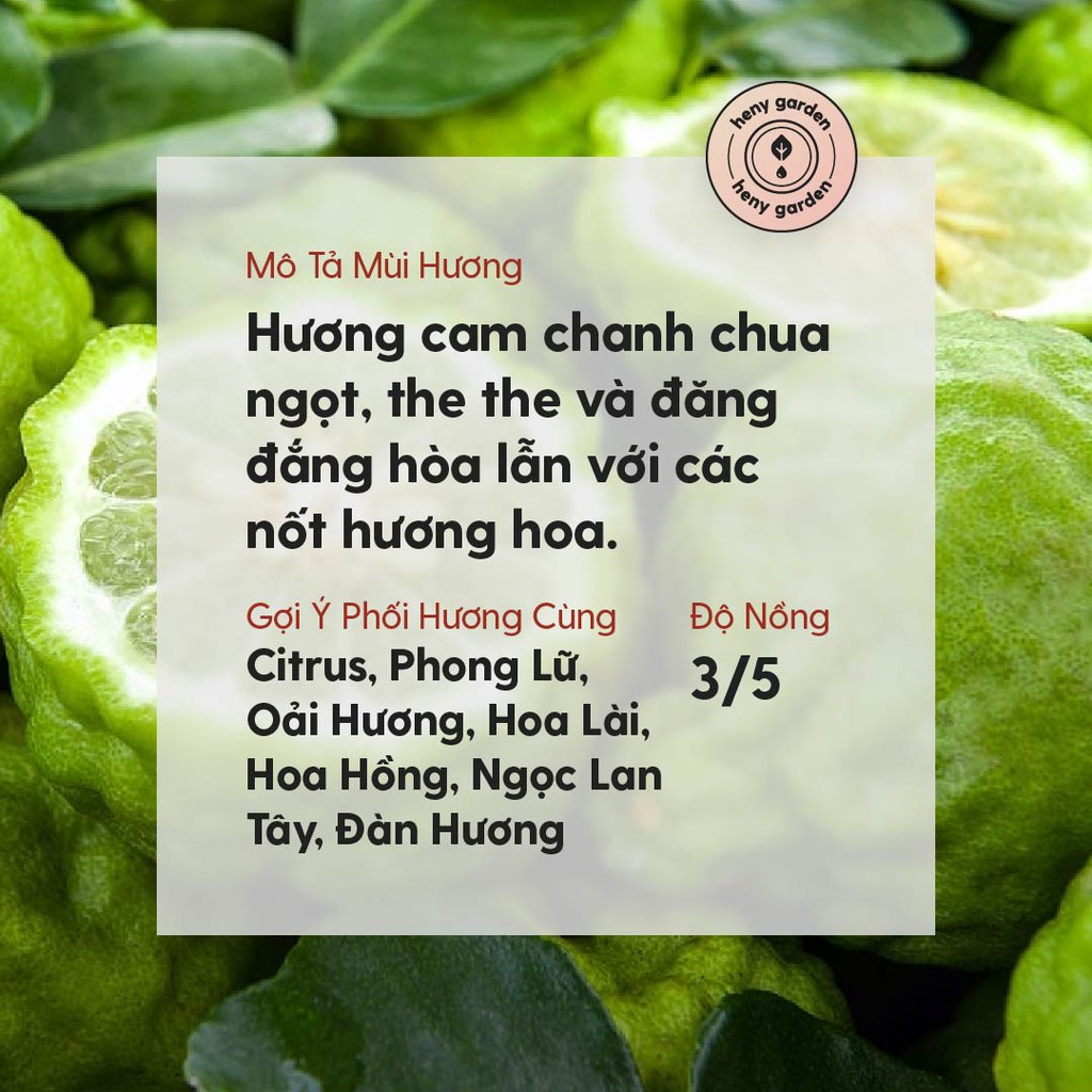 Tinh Dầu Cam Bergamot (Chua Thanh) Organic Thiên Nhiên Nguyên Chất Đậm Đặc Xông Thơm Phòng, Làm Nến Thơm HENY GARDEN