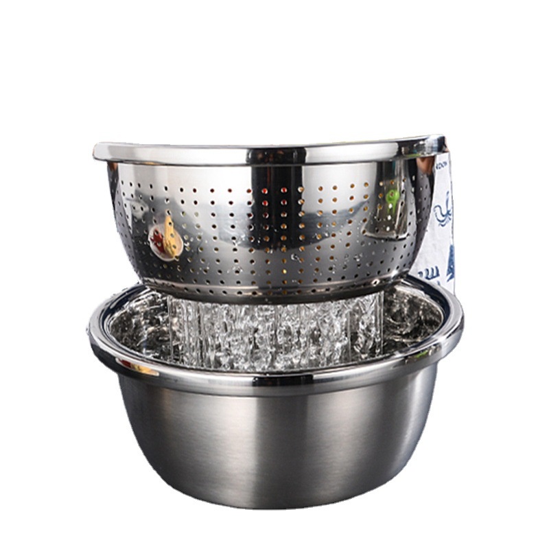 Bộ Rổ Inox Kèm Nạo Rau Củ - Bộ Bào Nạo Kiêm Rổ Và Chậu Inox Đa Năng