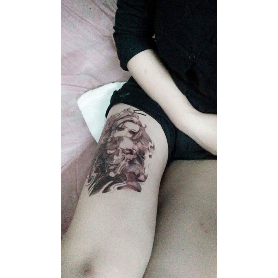 Hình xăm dán tatoo cô gái đầu lâu - miếng dán hình xăm đẹp dành cho nam