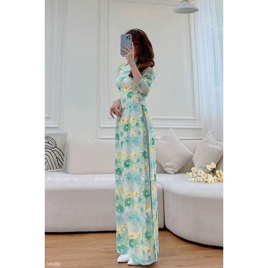 Áo dài Hoa Nhí, Áo dài 4 tà Voan Tơ -  Mã HN256, Áo dài Cẩm Nhi