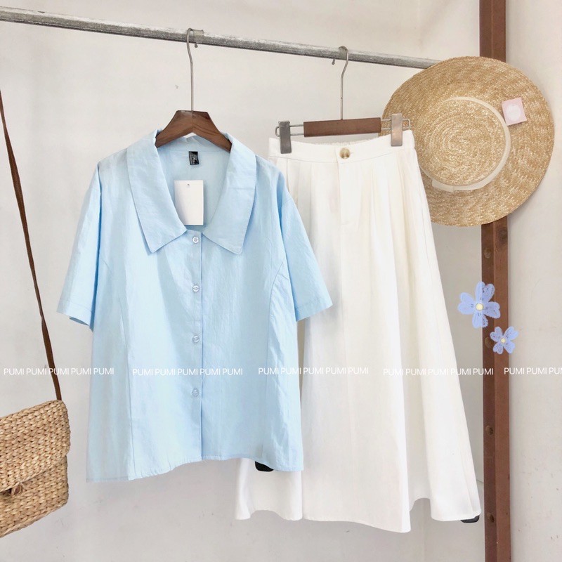 Áo SM cổ nhọn tay ngắn freesize Pumi