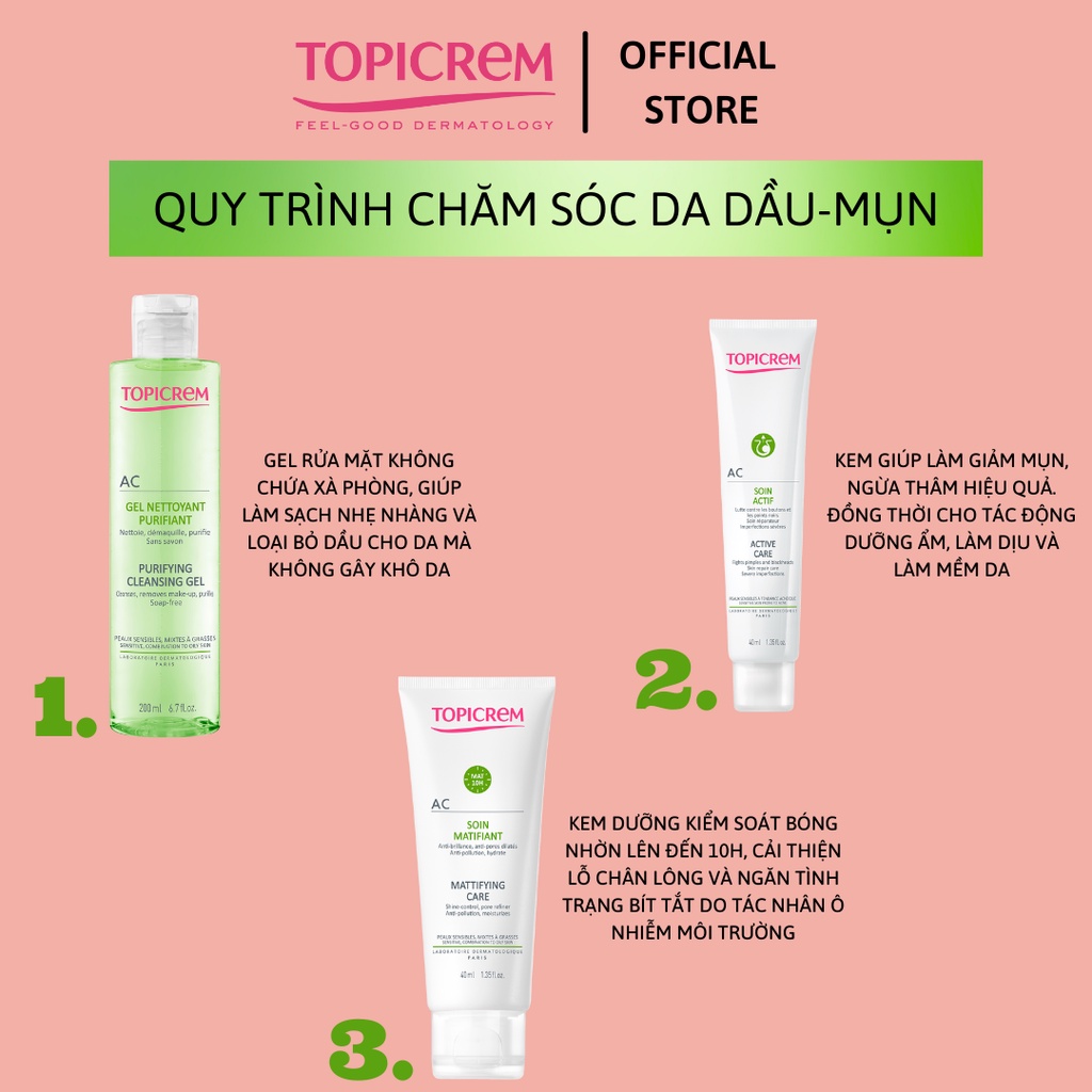 Nhũ tương dưỡng ẩm, giảm bóng nhờn cho da nhờn mụn - AC Mattifying care Topicrem 40ml