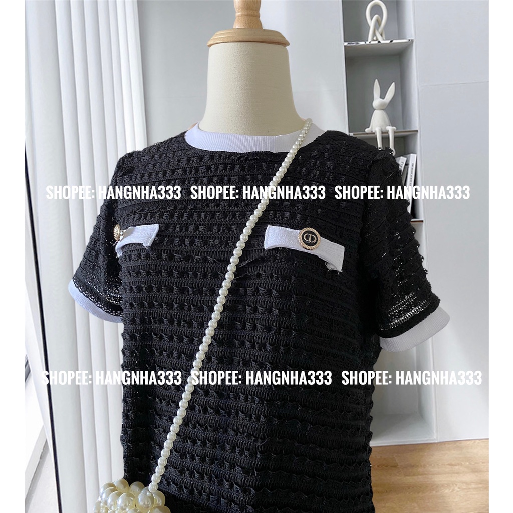 NEW || Đầm tay ngắn form ngắn dáng suông chất REN 2 LỚP họa tiết túi nhí retro style Hàn xinh xắn