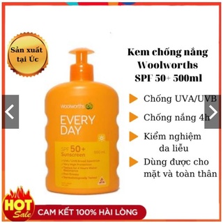Kem chống nắng Woolworths Sunscreen Everyday SPF 50+ dung tích 500ml
