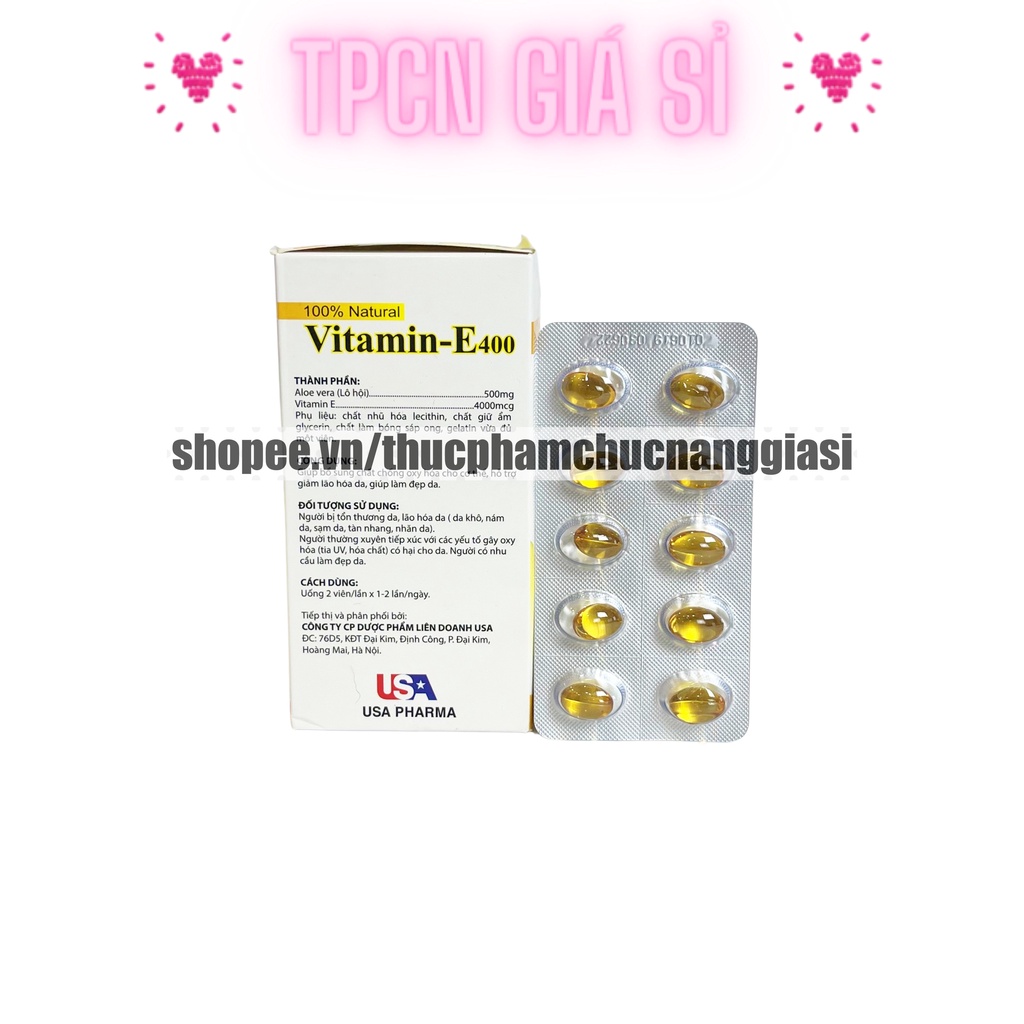 Viên uống VITAMINE 400 bổ sung vitamin E giúp làm đẹp da, trắng da, phục hồi da nhăn nheo-  Hộp 100 viên