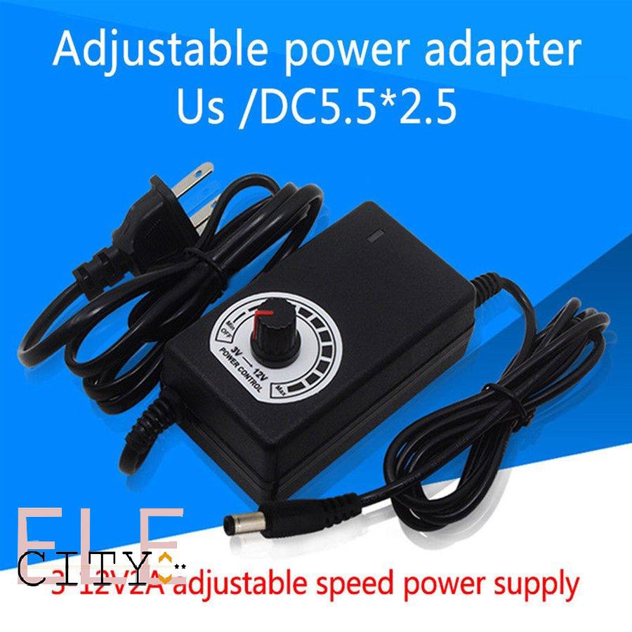 111ele} 24W 2A 3-12V AC/DC Adjustable Power Adapter US Plug Speed Control Adapter