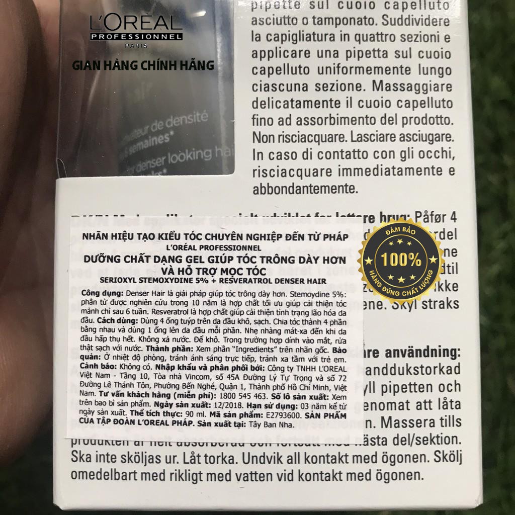 [L'oreal-chính hãng] Tinh chất mọc tóc gia tăng 1700 sợi trong 3 tháng Serioxyl Denser Hair L'oreal 90ml