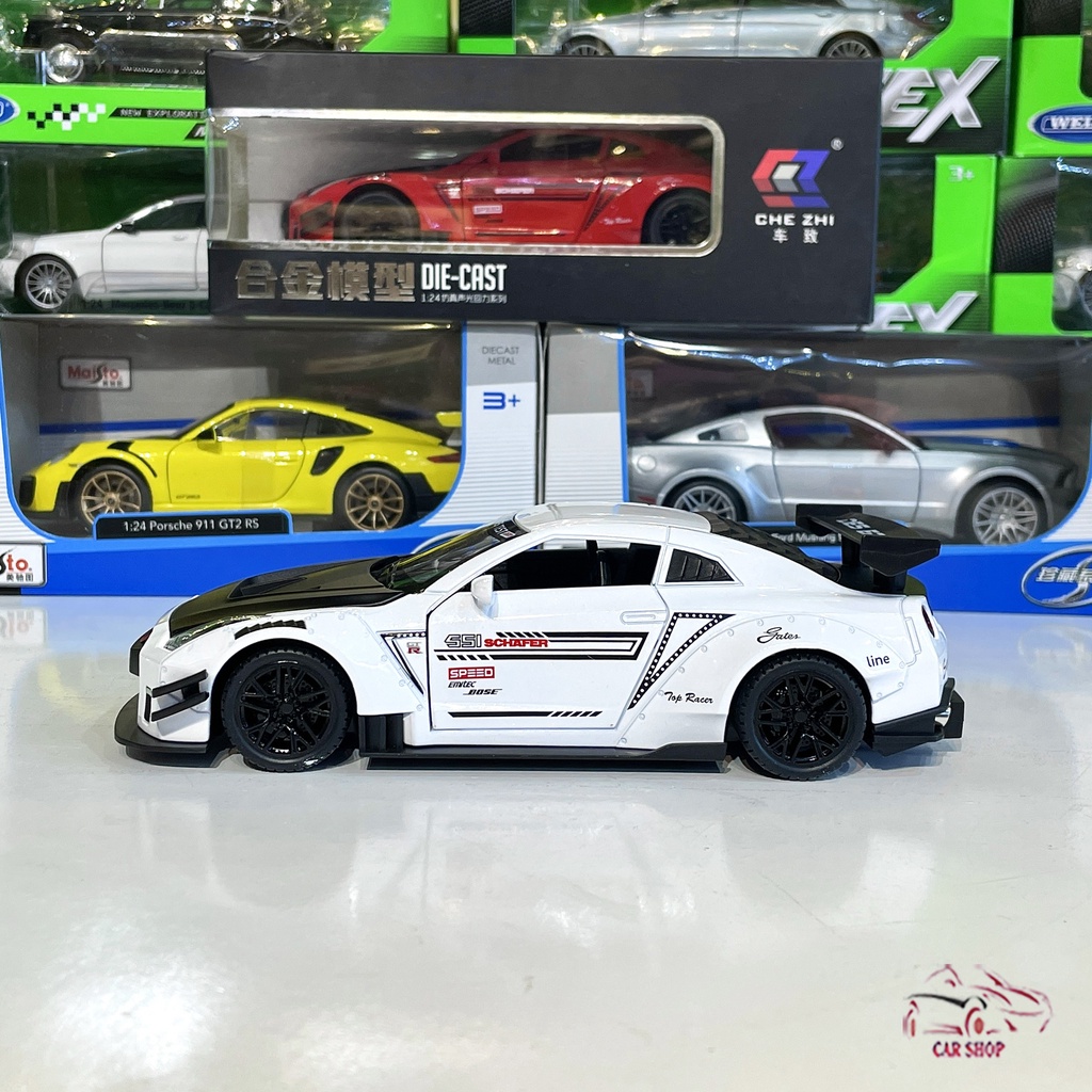 Mô hình xe kim loại Nissan GT R tỉ lệ 1:24 hãng CHEZHI 2 màu (trắng+đỏ)