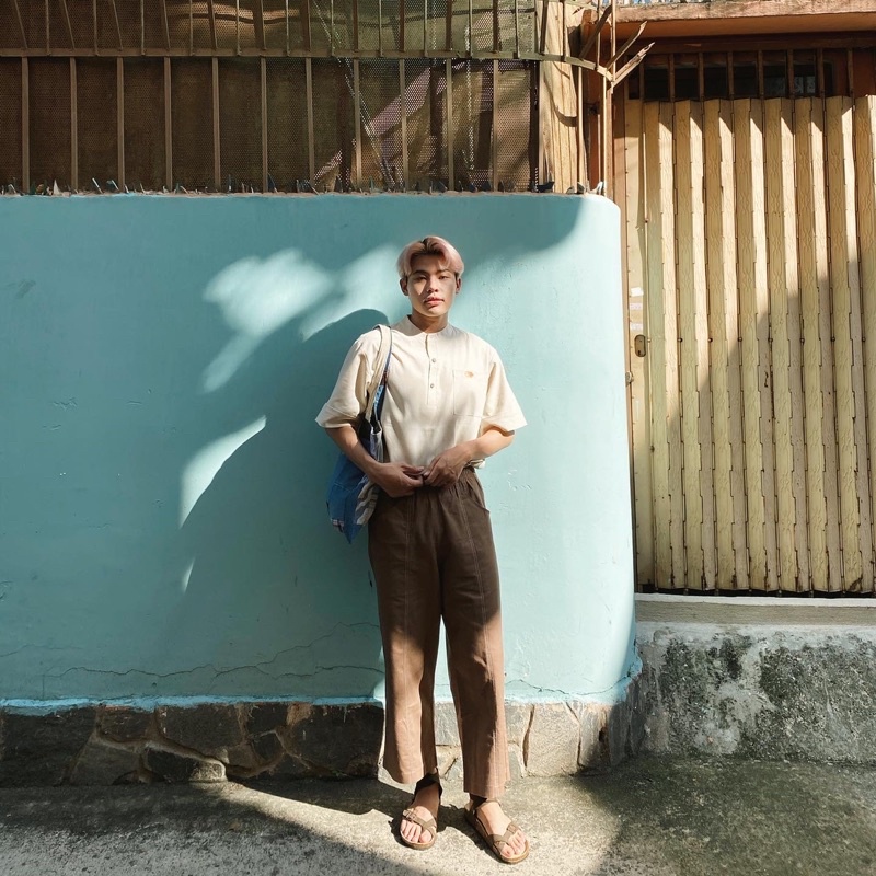 75s - COTUSHIRT áo linen cổ trụ túi phối cá