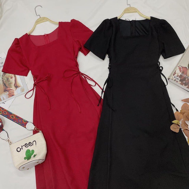 Đầm maxi dài xòe 2 lớp cổ vuông đan dây rút điều chỉnh eo tôn dáng - Alita Dress(Có Ảnh Thật) | BigBuy360 - bigbuy360.vn
