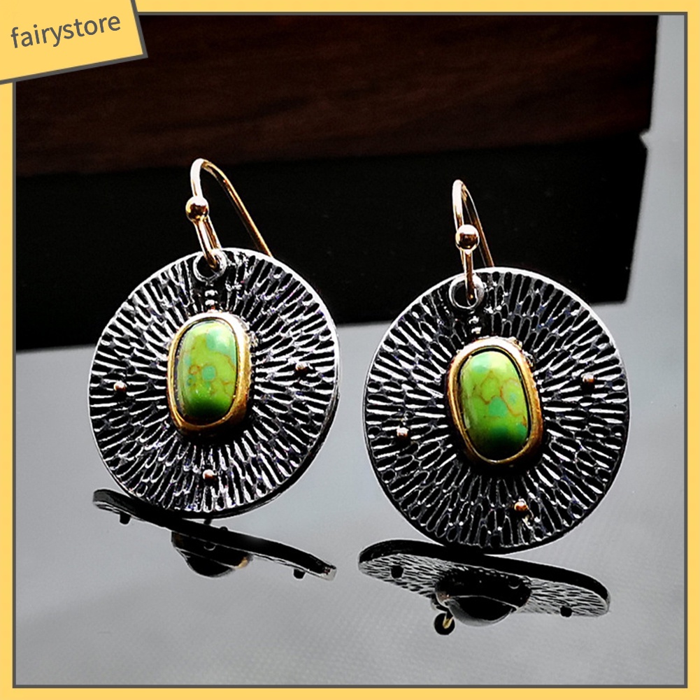 Khuyên tai bằng hợp kim đính đá giả màu xanh ngọc xinh xắn thời trang cho nữ