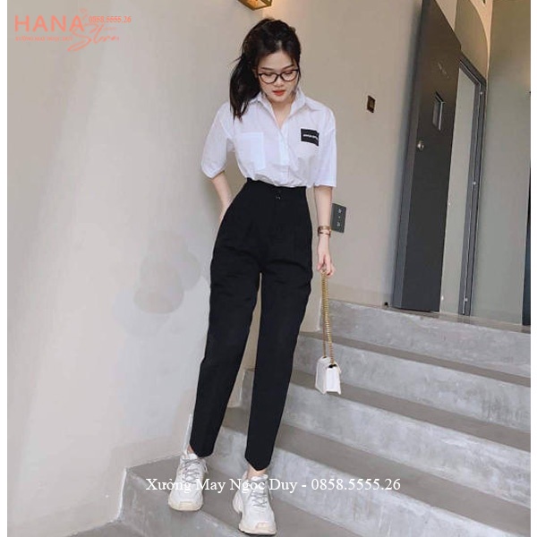 Quần tây nữ lưng cao đi học cạp liền 2 cúc cài dáng quần vải baggy nữ học sinh cấp 3 dày co giãn nhẹ đi học làm công sở