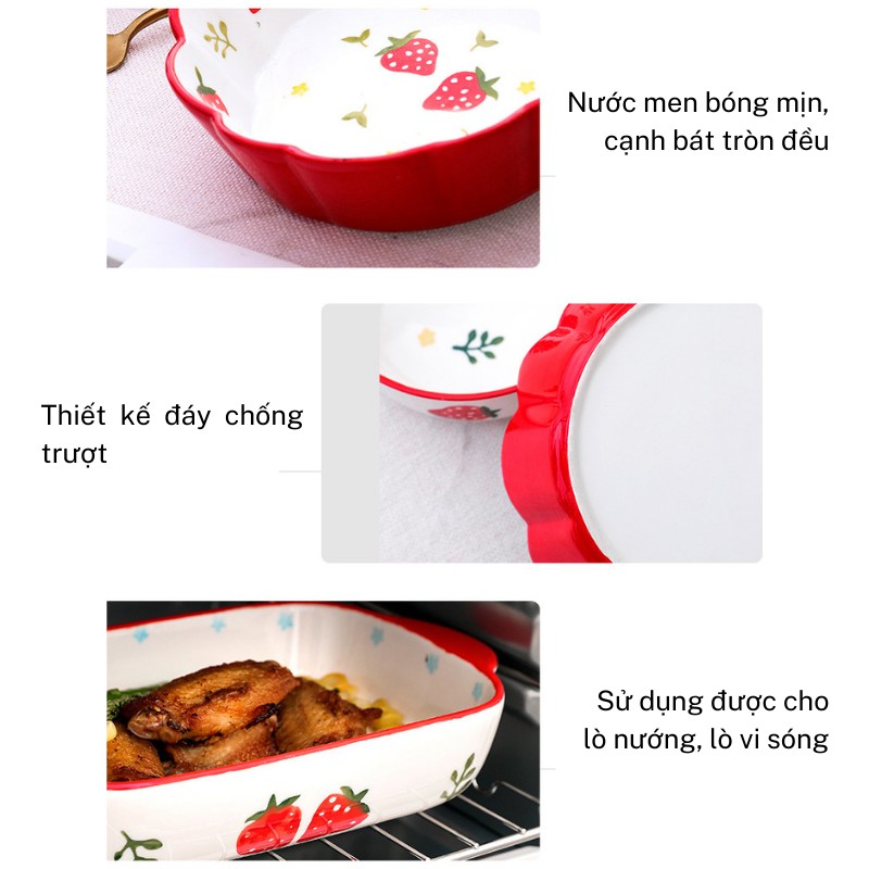 Bộ chén dĩa sứ - bát đĩa phong cách Hàn Quốc - bán lẻ từng món - họa tiết dâu tây - phụ kiện bàn ăn