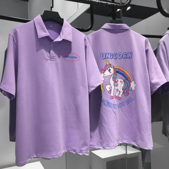 Áo Thun Polo màu tím Unicorn tay ngắn Unisex