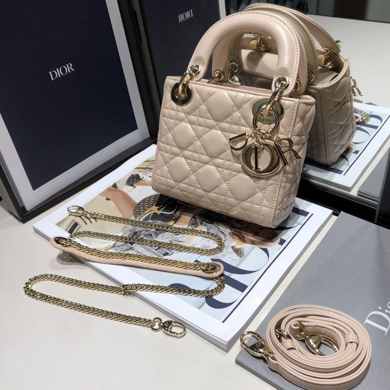 Túi xách đeo chéo nữ da thật dáng vuông đứng quai xách gắn logo CD Dior