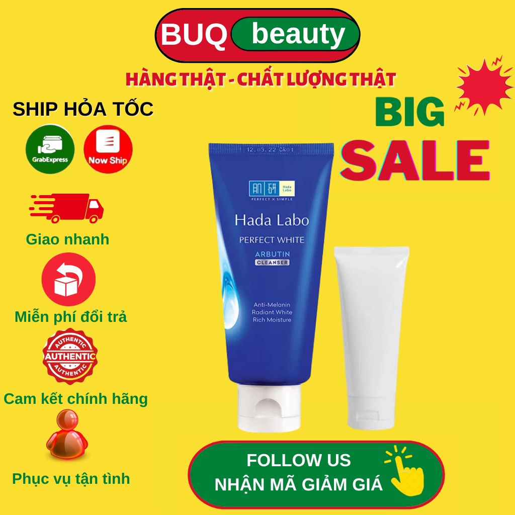 Sữa Rửa Mặt Hada Labo Xanh Dưỡng Da Trắng Sáng Ẩm Mượt 80g Perfect White Arbutin Cleanser Chính Hãng - srm