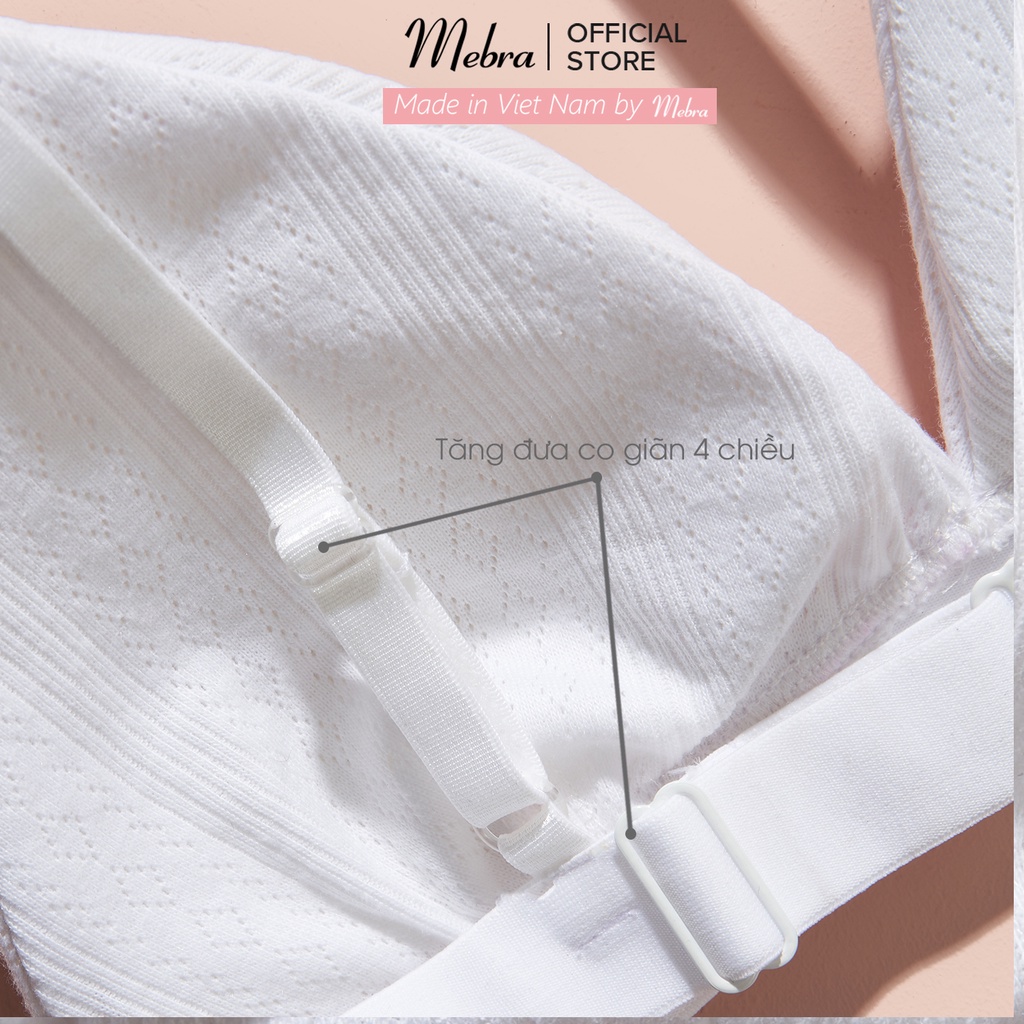 Áo lót ngực bra cotton trắng không gọng không đệm tặng kèm mút thoáng khí thấm hút co giãn 4 chiều cao cấp Mebra A027AA
