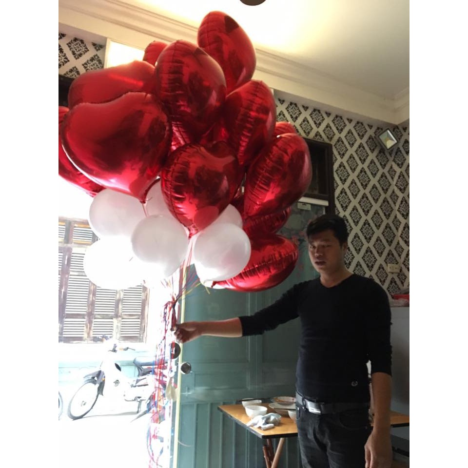 Bong bóng kiếng Trái tim đơn size 40cm Bong bóng kiếng màu đen , đỏ, hồng, vàng, bạc - silver red Heart Foil balloon 18'