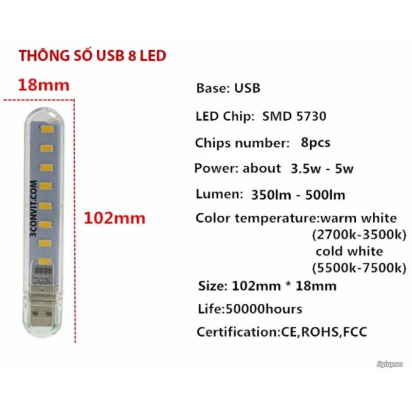 ĐÈN LED USB TRONG SUỐT 8 BÓNG SIÊU SÁNG | WebRaoVat - webraovat.net.vn