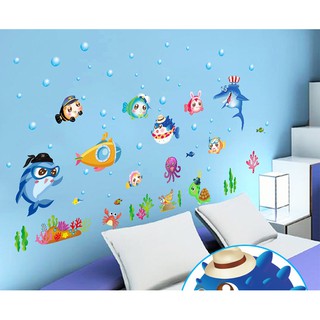 Decal dán tường cá mập xanh