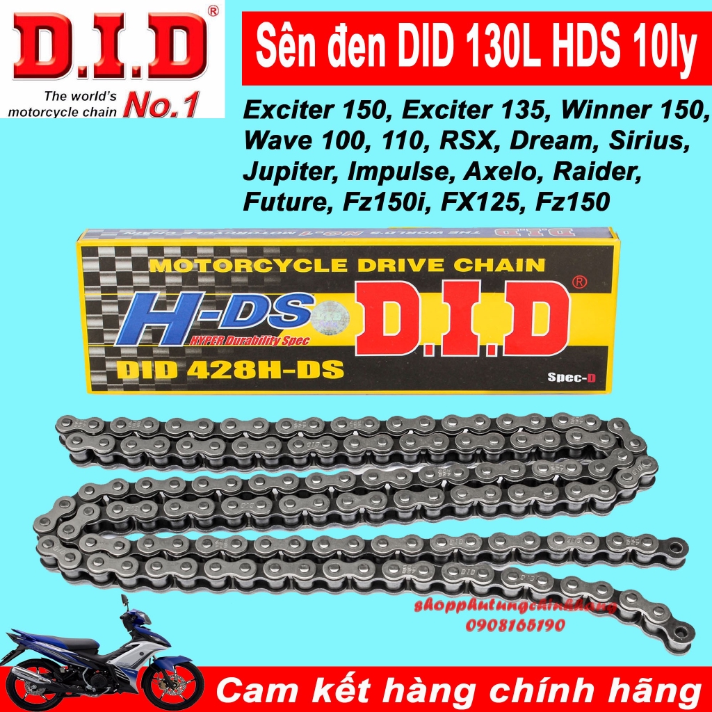 Sên rời 130L DID HDS - Sên đen 10Ly Dùng Cho  Exciter 150, Exciter 135, Winner 150, Wave 100, 110, RSX, Dream, Sir