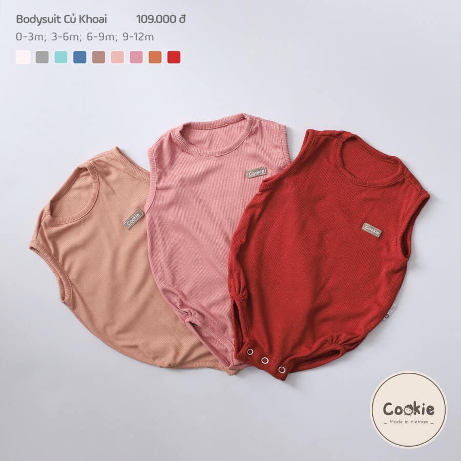 Bodysuit củ khoai Cookie chất liệu cotton tăm lạnh siêu mát