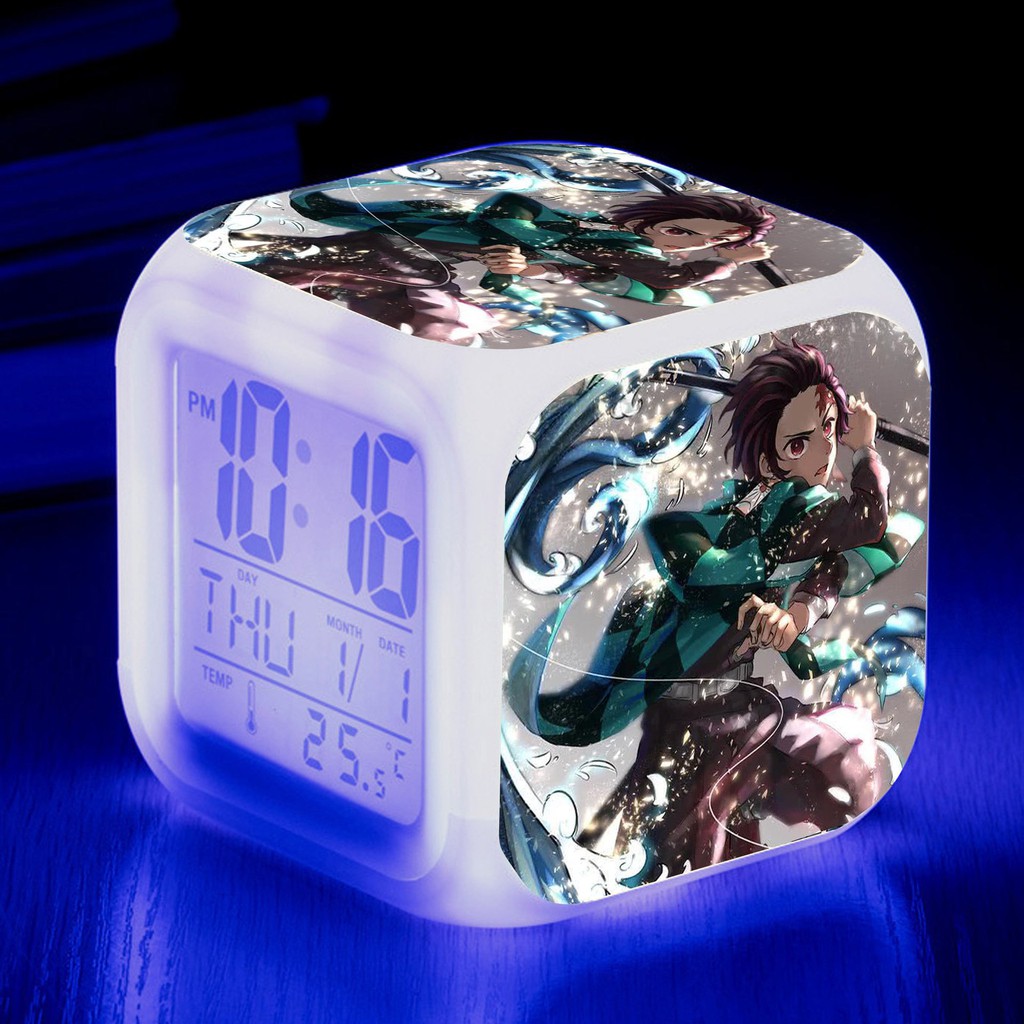 Đồng hồ báo thức để bàn in hình KIMETSU NO YAIBA THANH GƯƠM DIỆT QUỶ VER NĂM MỚI anime chibi LED đổi màu