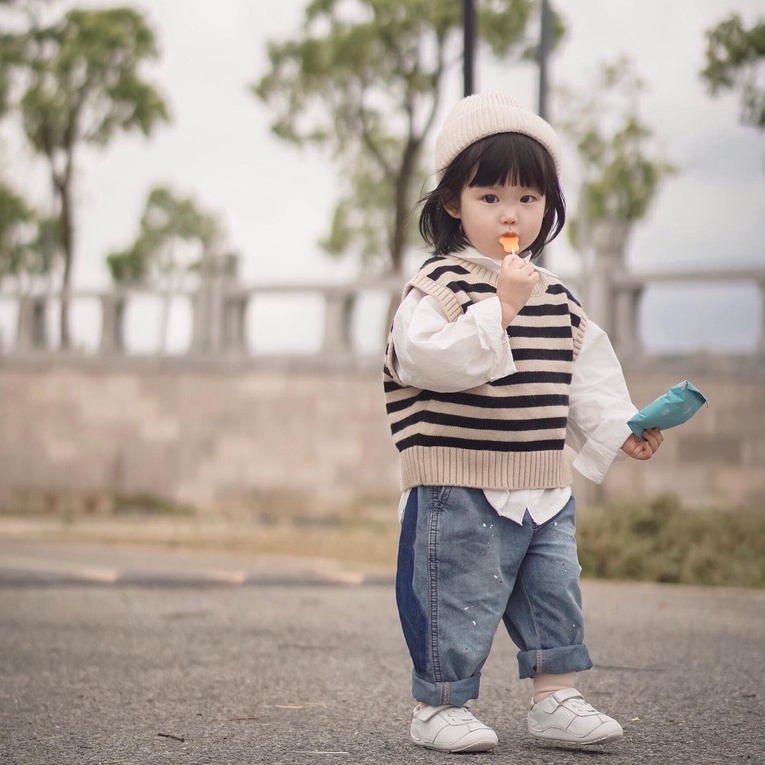 Áo ghi lê len sọc ngang Hàn Quốc dành cho bé trai bé gái size 80 đến 130