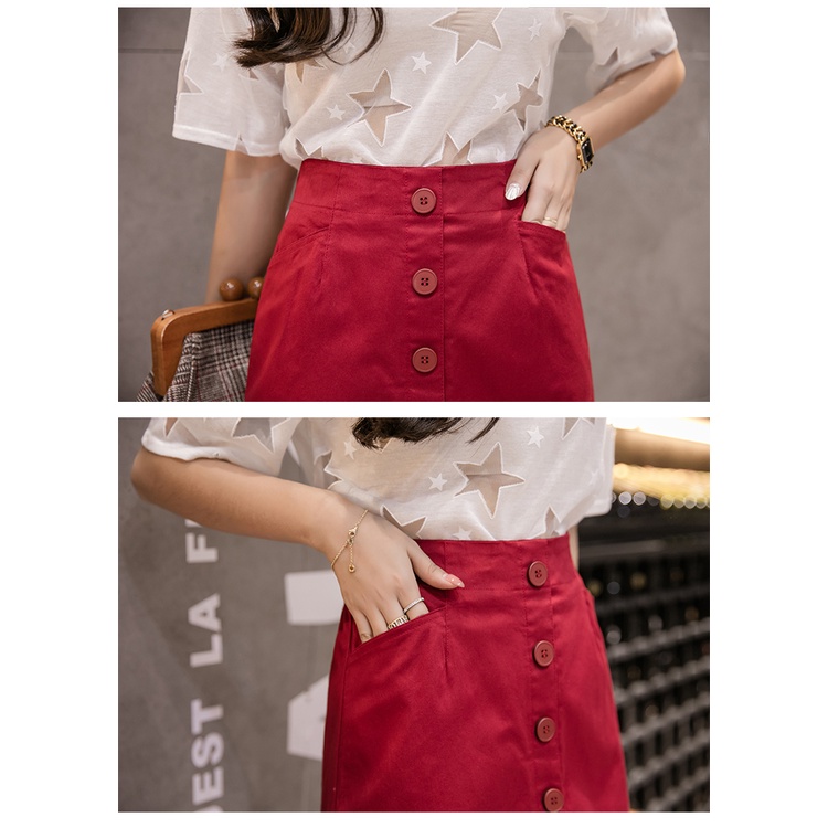 Chân Váy Dài Lưng Cao Phối Nút Thiết Kế Đơn Giản Thời Trang Mùa Hè Cho Nữ