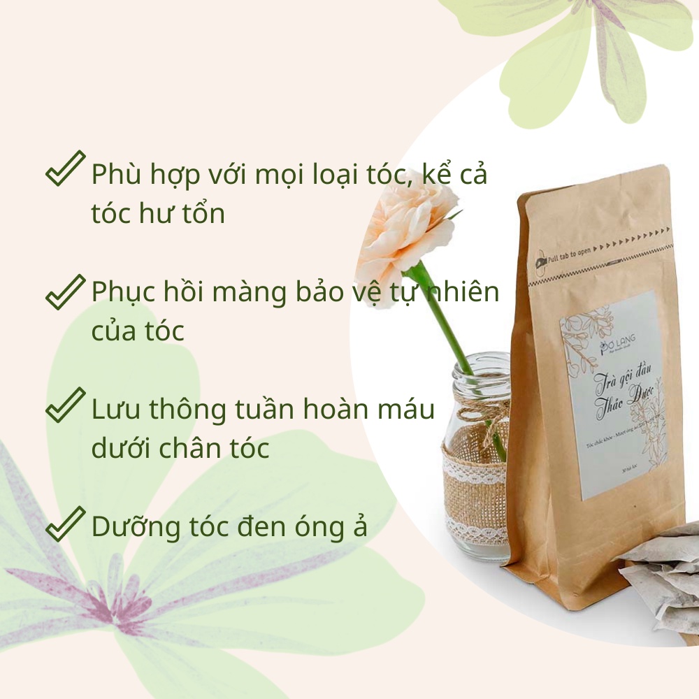 Trà gội đầu kích thích mọc tóc Thảo mộc Pơ Lang  gói 30 túi lọc (Giảm rụng tóc, kích thích mọc tóc, dưỡng tóc mềm mượt)