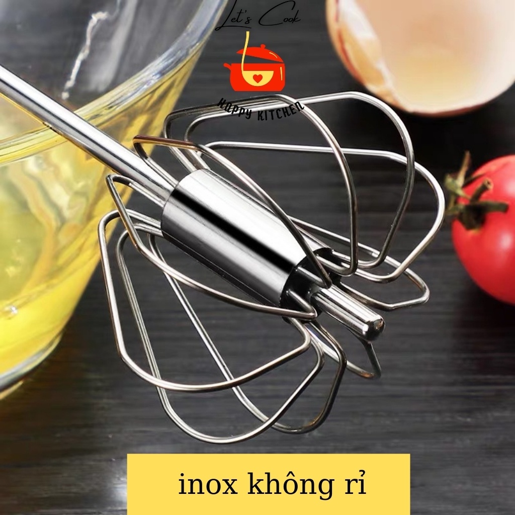 Cây đánh trứng bằng tay inox có trục xoay 360 độ tự động