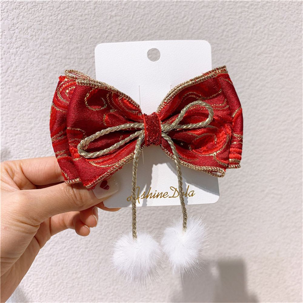 Kẹp tóc nơ vải nhung màu đỏ đáng yêu thời trang dành cho bé gái