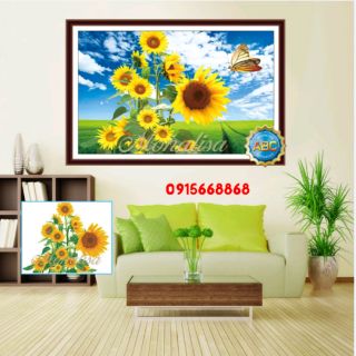 Tranh đính đá khóm hoa hướng dương tuyệt đẹp kt 60*90cm