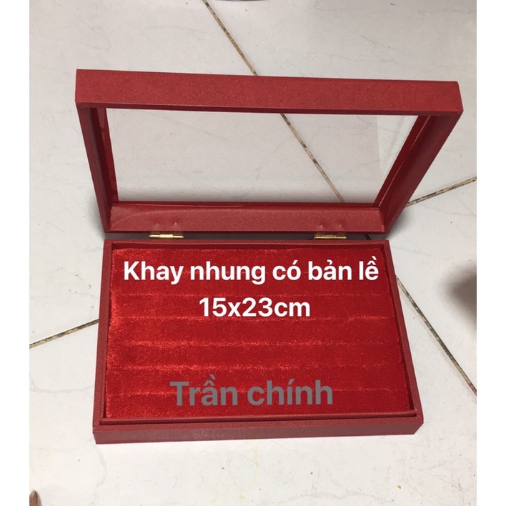 Khay nhung nhỏ có nắp, trưng bày nhẫn, bông tai 23cm x 16cm x 4,5cm, đỏ, đen, trắng