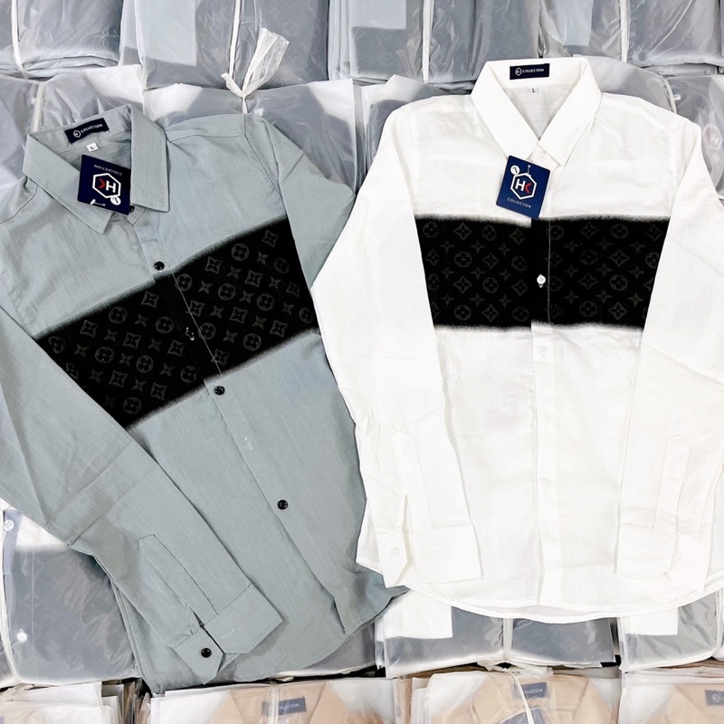 Áo sơ mi nam nữ cao cấp sơ mi chất vải đũi dày loang màu LV phối chuẩn đẹp