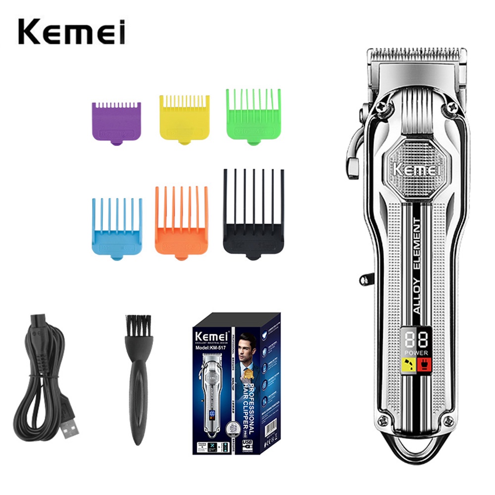 Bộ tông đơ cắt tóc điện không dây Kemei mạnh mẽ thân máy bằng kim loại cho nam