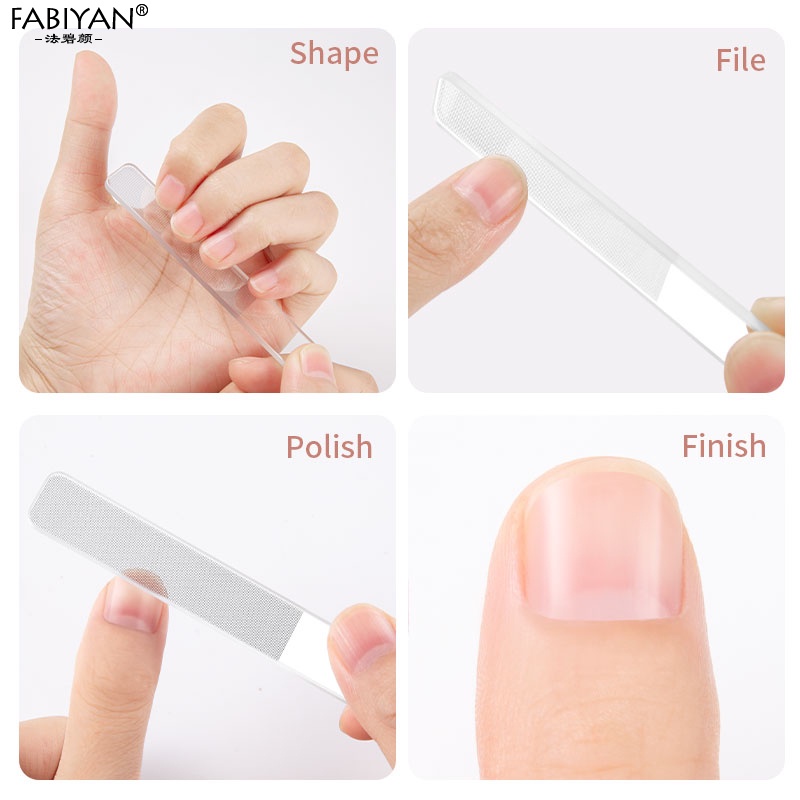 Bộ 1/5 dũa móng tay  bằng thuỷ tinh hai mặt có hộp đựng có thể tái sử dụng FABIYAN
