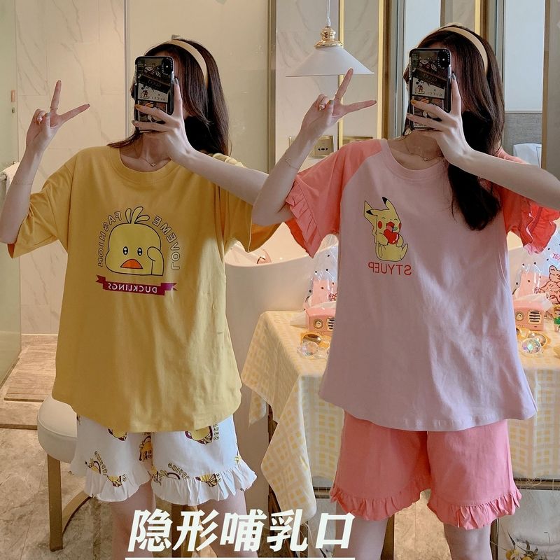 Set Đồ Bộ Ngắn Thoải Mái Cho Bà Bầu áo nữ đồ bộ pyjama pijama Đồ mặc nhà đồ ngủ nữ tiểu thư dễ thương lụa sexy cute bigsize dài tay hai 2 dây