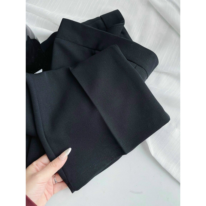 Quần ống loe lưng cao màu đen dáng dài 1 khuy