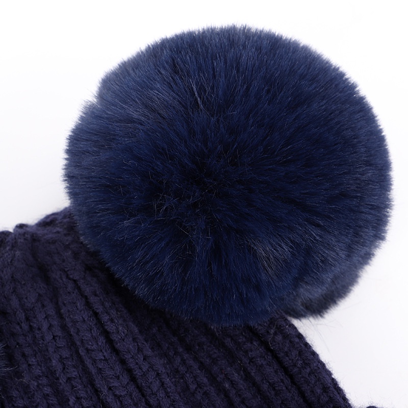 Dễ Thương Mũ Len Trùm Tai Giữ Ấm Màu Trơn Đính Quả Bông Xinh Xắn Cho Bé