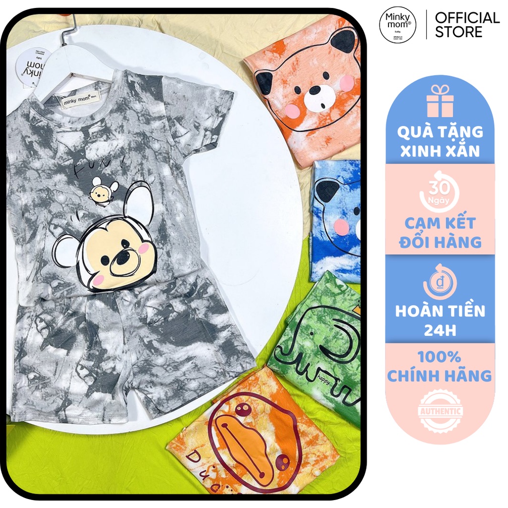 [SALE] Bộ Quần Áo Bé Gái, Bé Trai Minky Mom Vải Thun Lạnh Động Vật Loang Màu 3D, Bộ Cộc Tay Cho Bé Mặc Nhà MKM2201