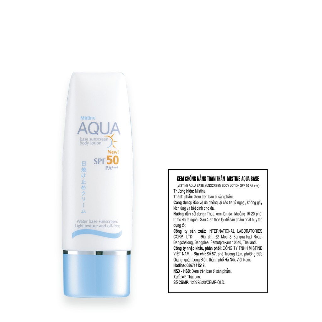 KEM CHỐNG NẮNG TOÀN THÂN MISTINE AQUA BASE SUNSCREEN BODY LOTION  SPF50-70ML