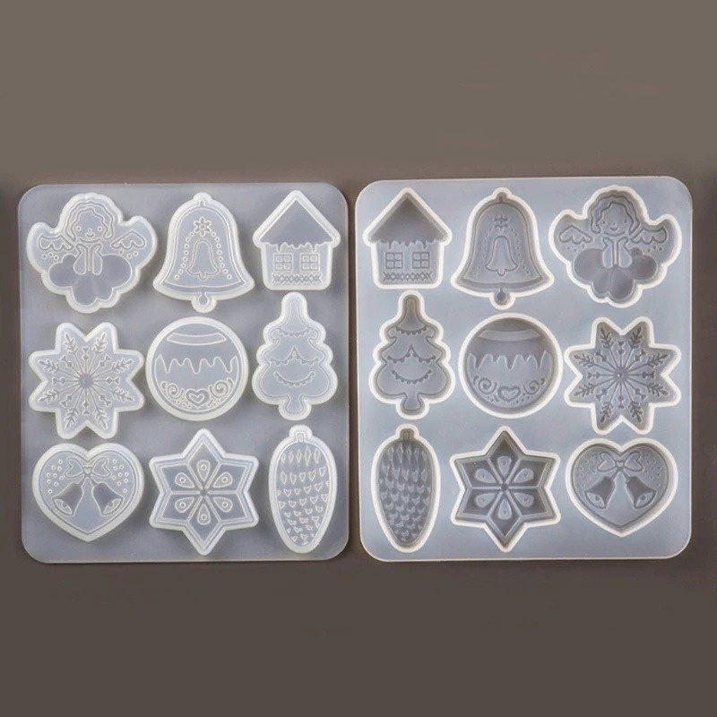 Khuôn Silicon Trong Suốt 1 / 9 Ngăn Hình Bông Tuyết / Cây Thông / Móc Khóa DIY
