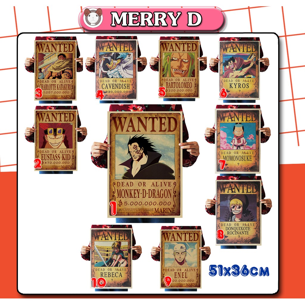 Poster 51x36cm One Piece Tổng Hợp Vintage - Hình Vua Hải Tặc - Dragon, Marco, Ace, Sabo, Enel, Roger,...