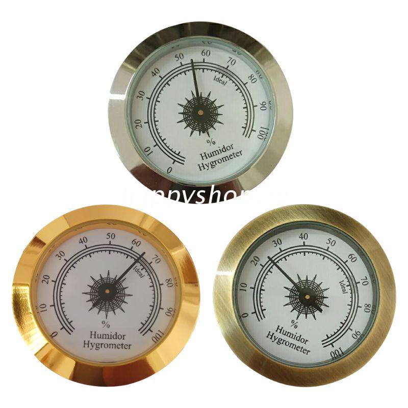 Đồng Hồ Đo Độ Ẩm Kính Tròn 50mm Màu Vàng Cho Đàn Guitar Violin Cigar Tobacco