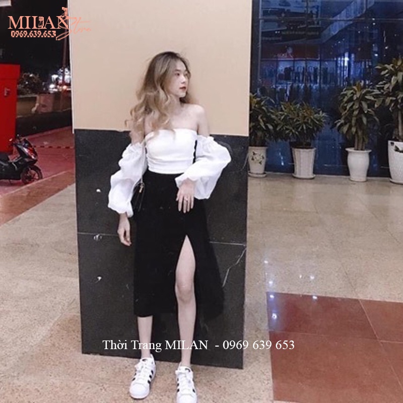 Chân váy dài qua gối Ulzzang đuôi cá kiểu chân váy dài chữ A xẻ tà trước Hàn Quốc màu Đen Nâu vải mềm mặc công sở hẹn hò