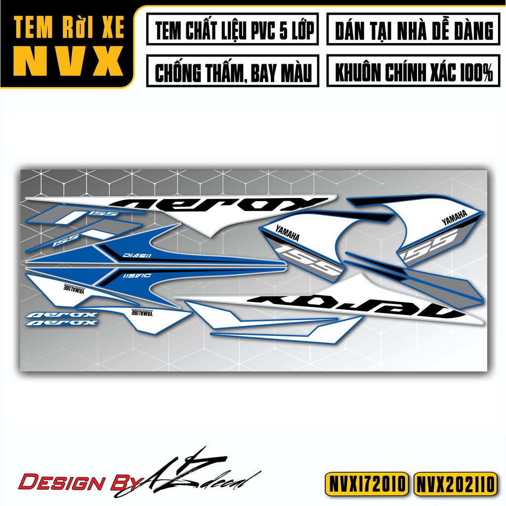Tem Aerox Dán Xe NVX 125-155 | NVX10 | Dán Xe Màu Trắng, Đen, Đỏ, Xanh - Decal Cao Cấp Chống Nước, Bền Màu Cho NVX V1/V2