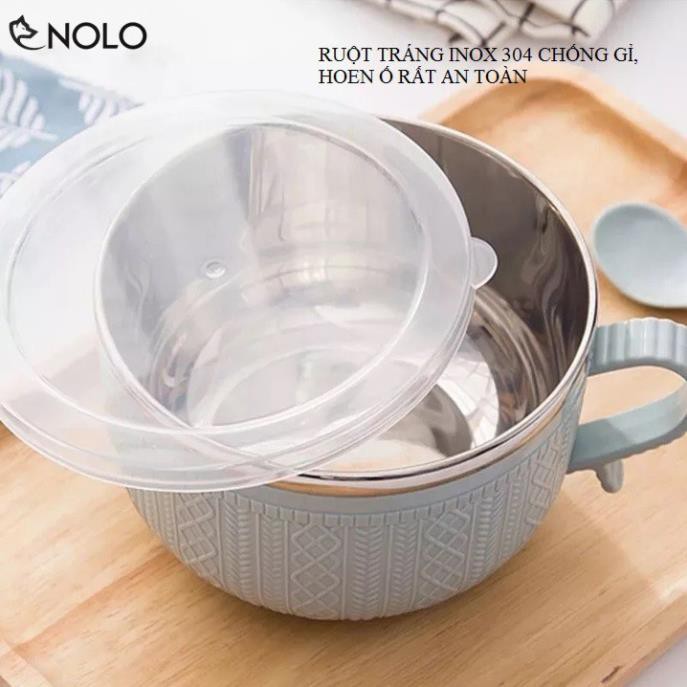 Tô inox 2 Lớp 800ML Chống Nóng Có Đậy Giữ Nhiệt Ăn Mì Đựng Cơm Kèm Thìa
